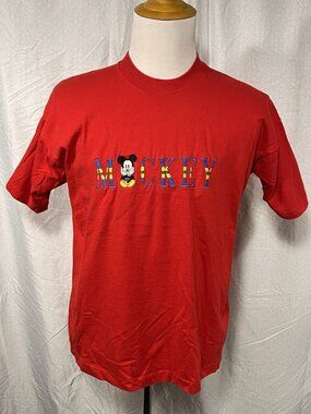 Mickey & Co Disney T-Shirt Red Embroidered Mickey Mouse Made USA 90s OSFA
